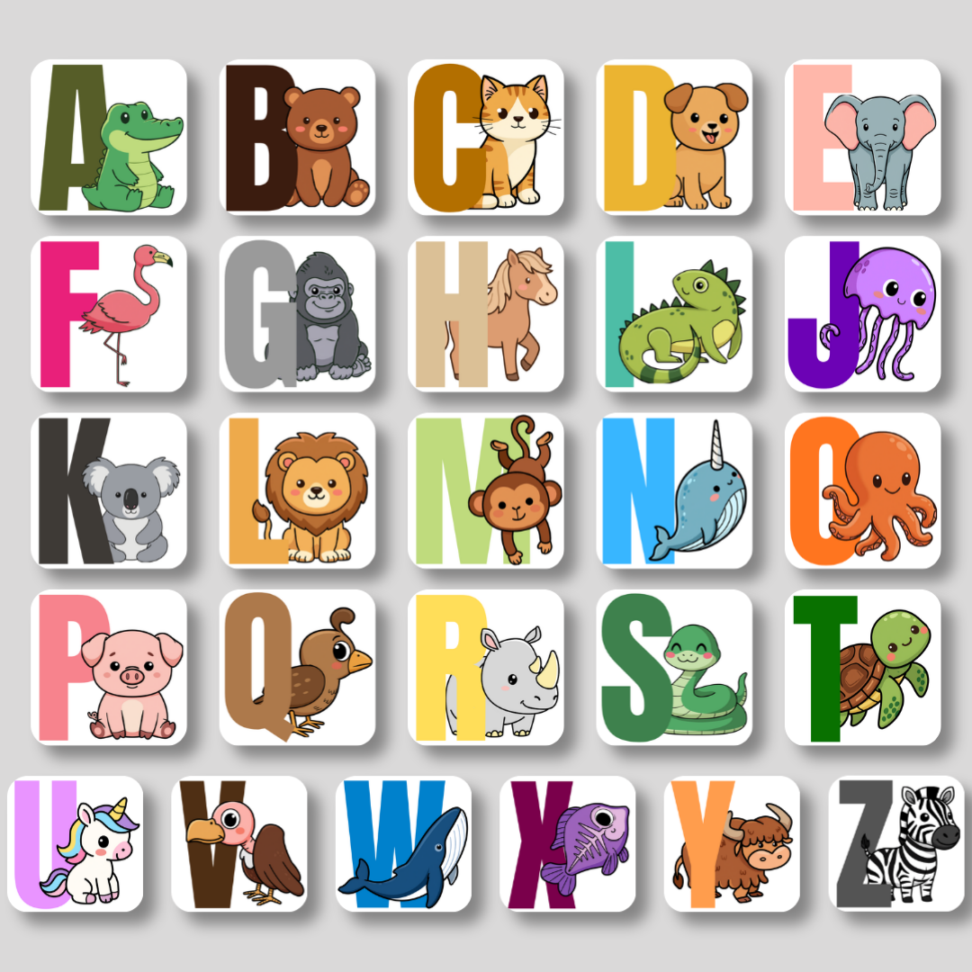 Alphabet Animals – 2x2 English Letter Learning Magnet Set for Kids