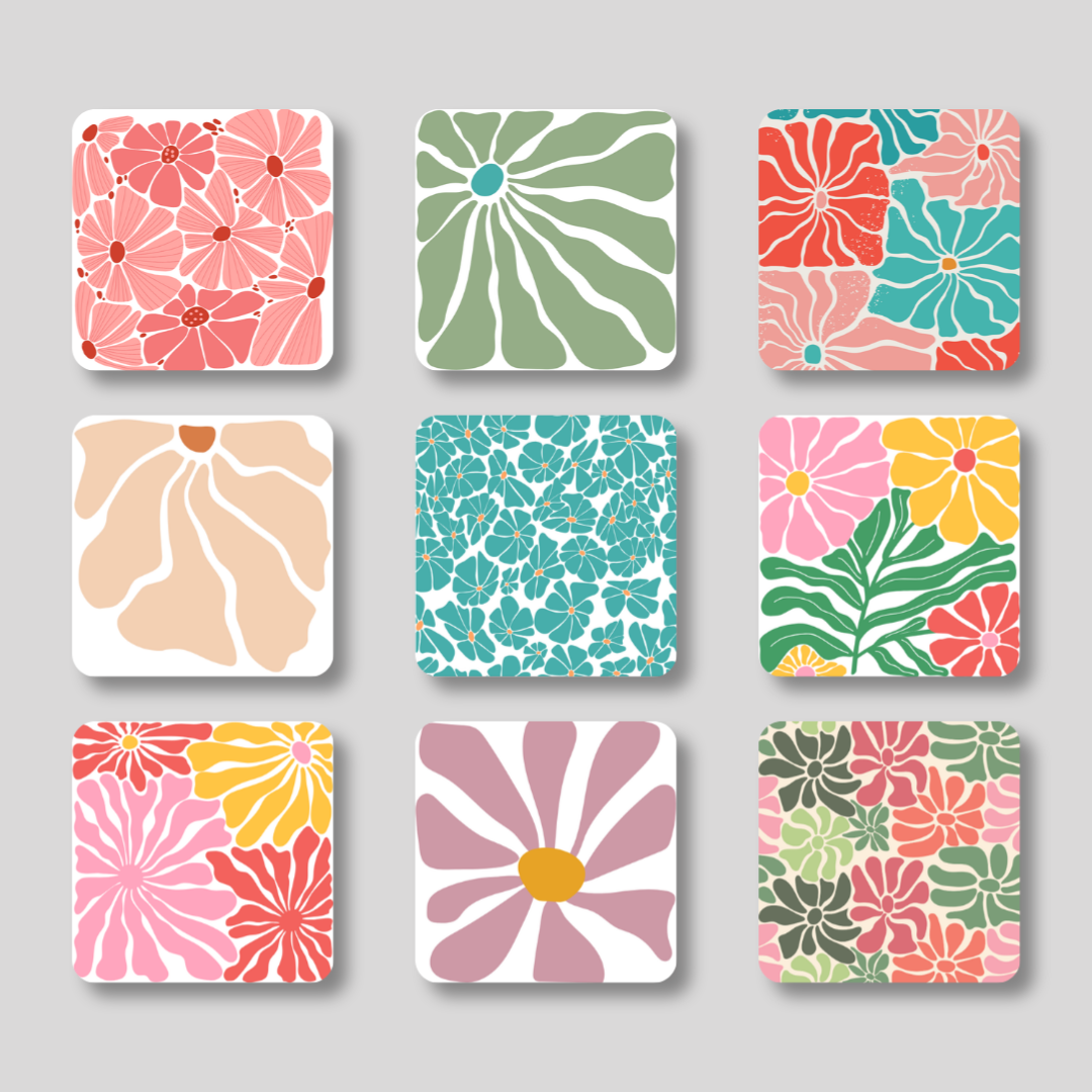 Retro Floral Magnet 9 Pack